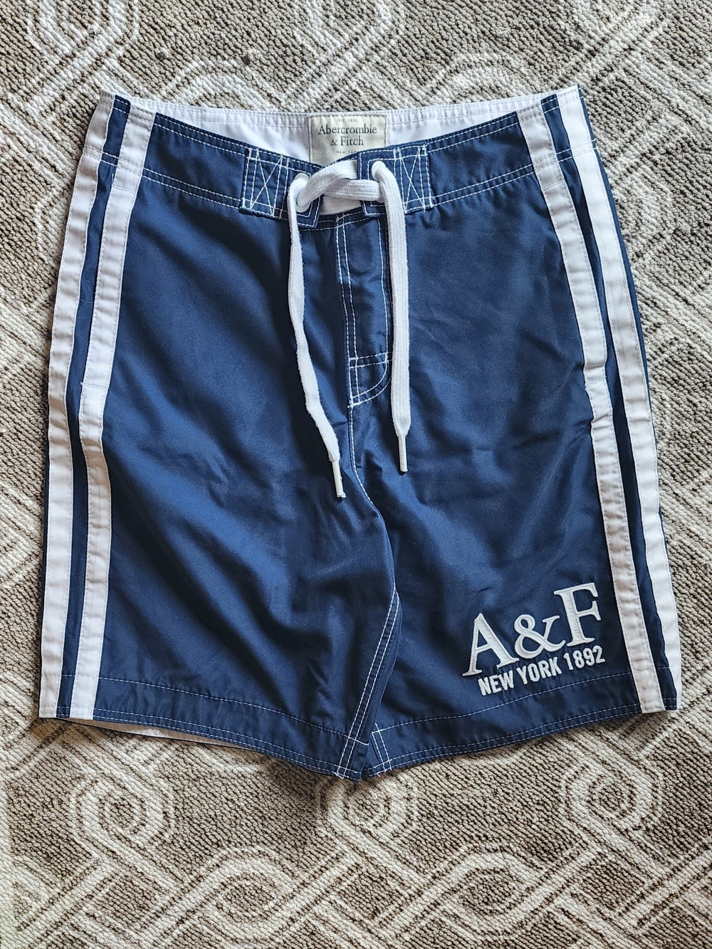 Abercrombie & Fitch Navy with White Stripe Men’s Swim Shorts